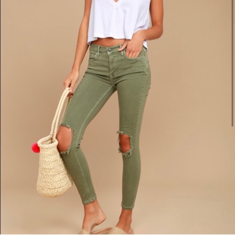 Free People Olive Green Distressed Jeans size 26